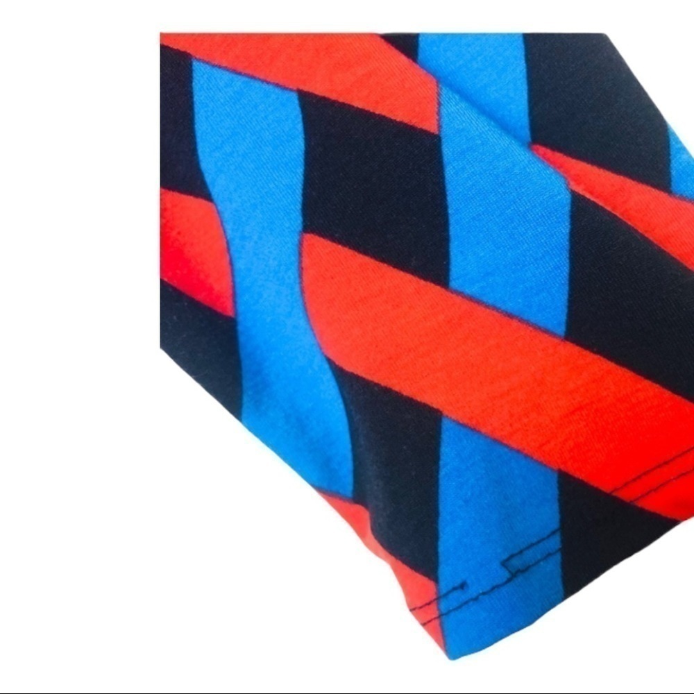 LuLaRoe Julia Midi Dress Orange Blue Black Woven Geometric Print Size M - Picture 5 of 5